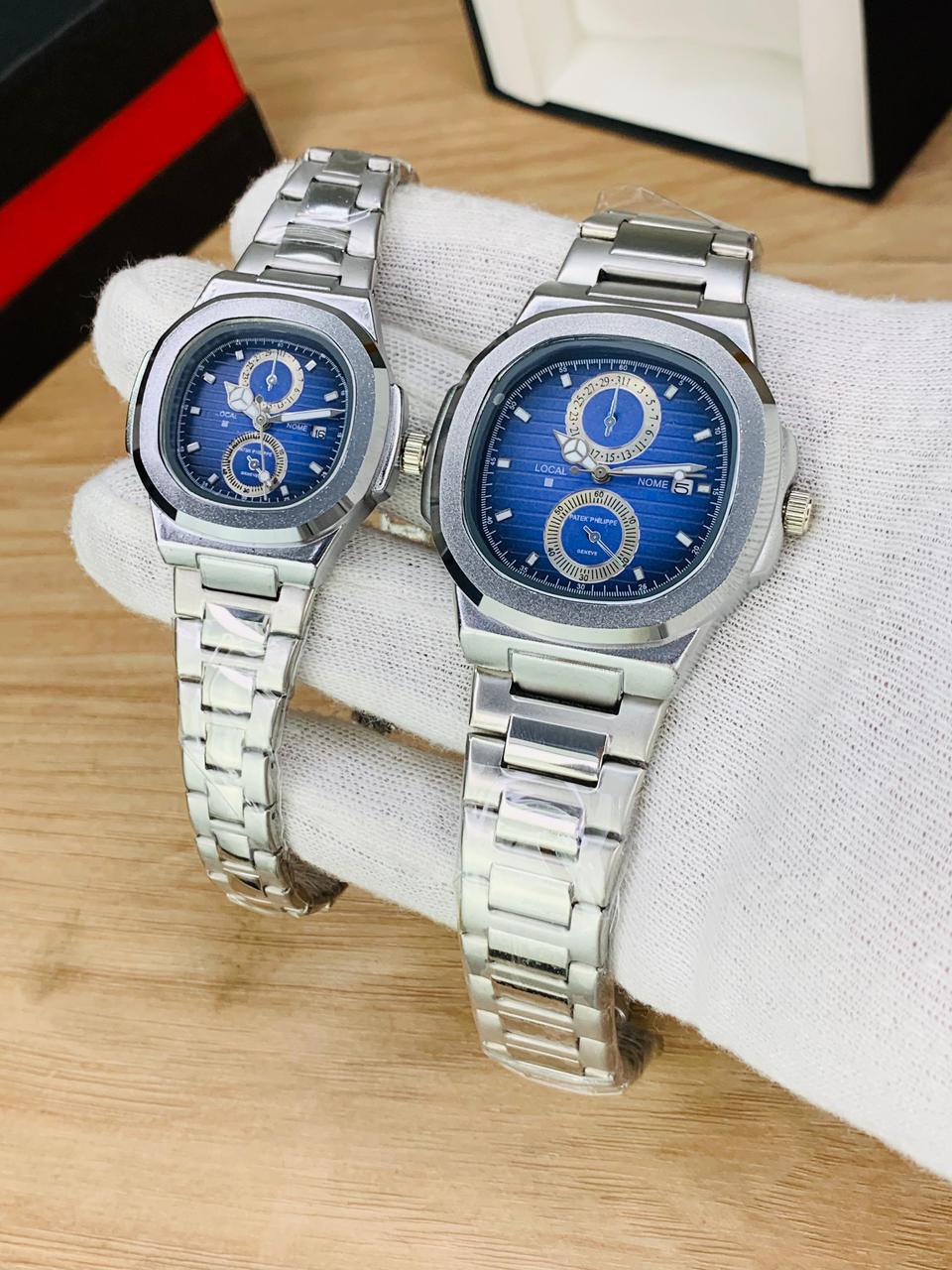 Luxury Stainless Steel Green Dial Dual Time Chronograph Couple's Watch with Date Display